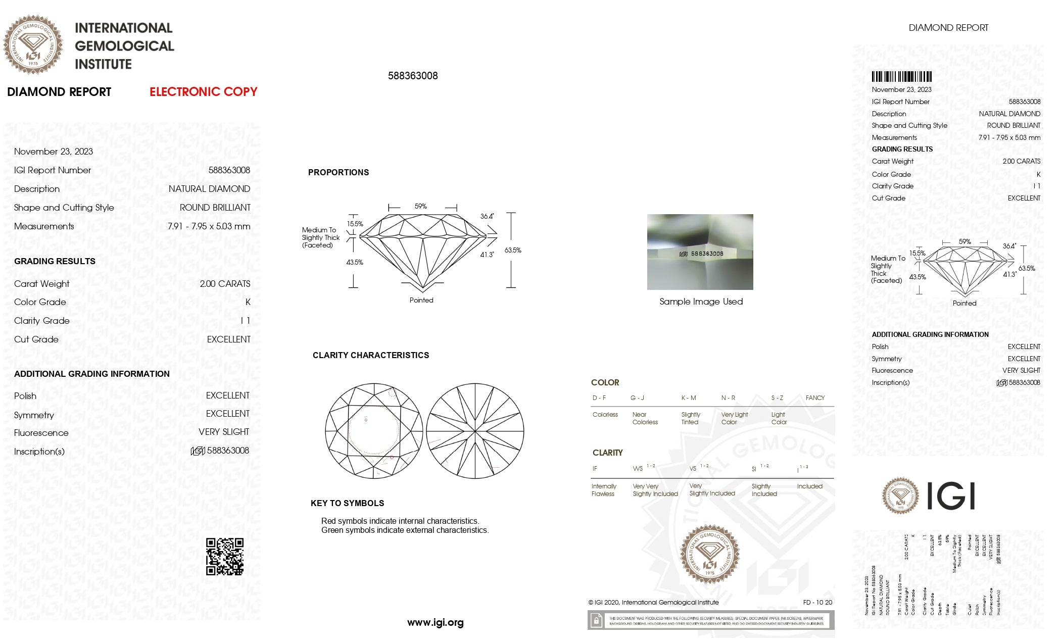 2ct Round Excellent Cut I1 Clarity K Color Natural Diamond.