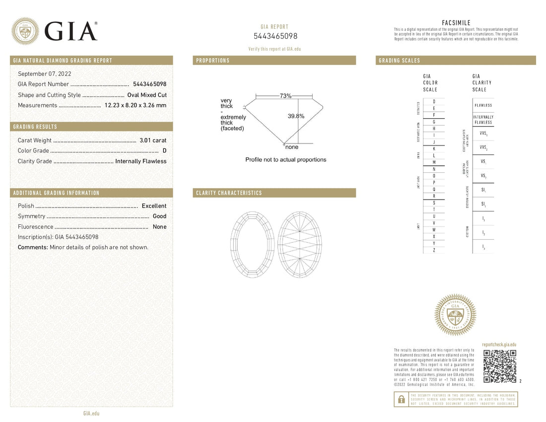 3.01ct Oval Brilliant Cut IF Clarity D Color Natural Diamond.