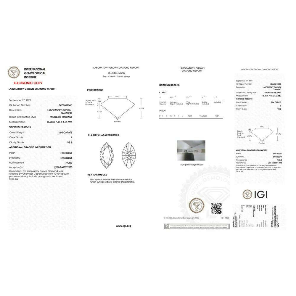 3.04 carat Marquise Shape Lab Grown Diamond.