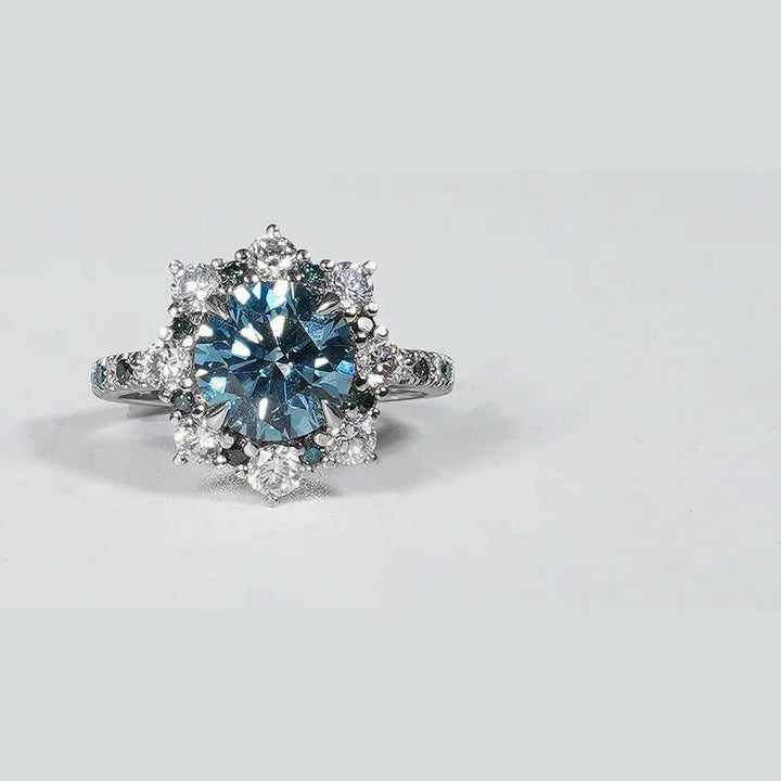 3.30 Carat Vivid Blue Round Cut Lab Grown Diamond Ring in 14K White Gold.
