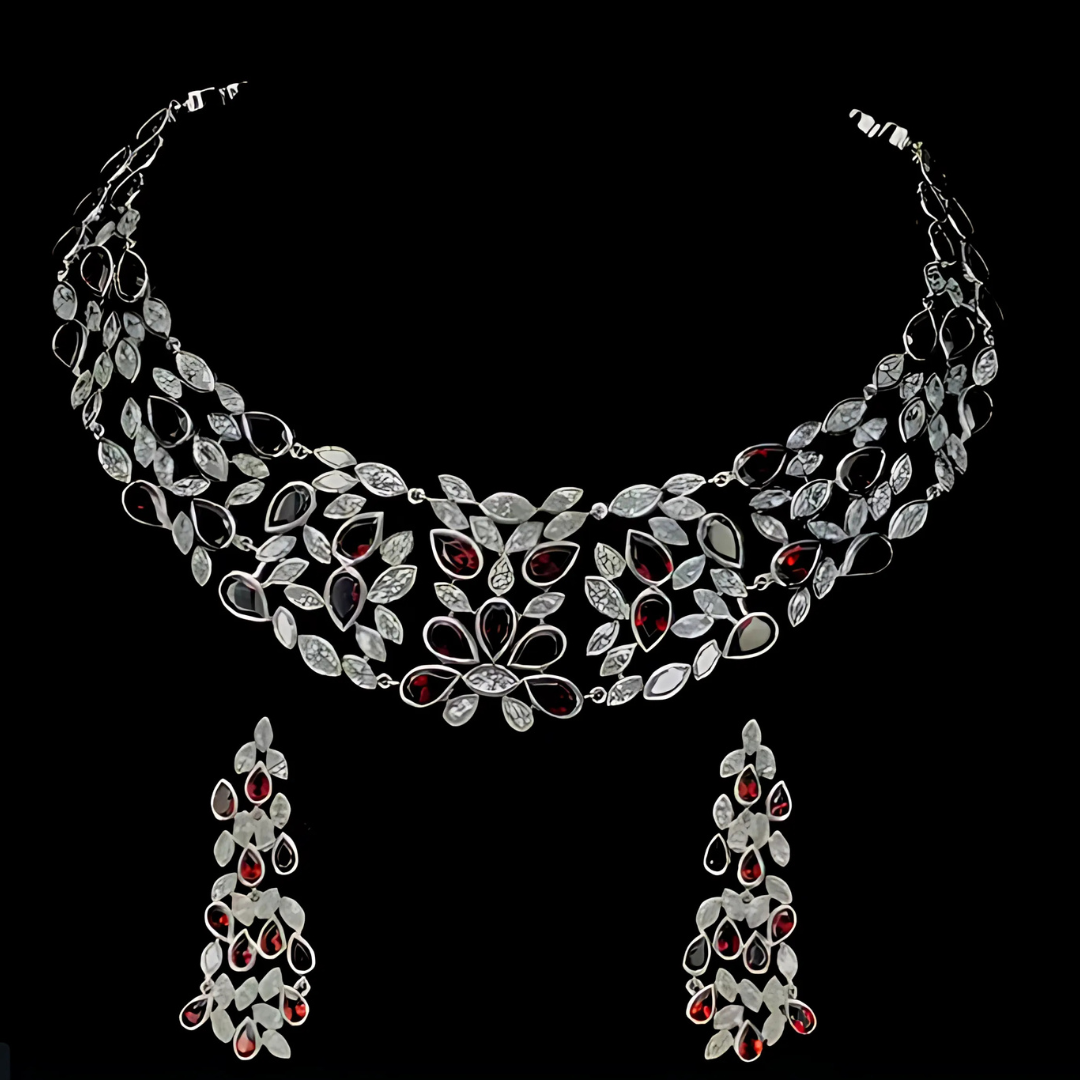 58.28ct Gomed & 18.08ct Lab-Grown Diamond Necklace With Earrings in 14K White Gold