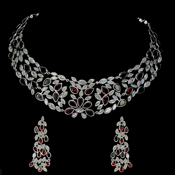 58.28ct Gomed & 18.08ct Lab-Grown Diamond Necklace With Earrings in 14K White Gold