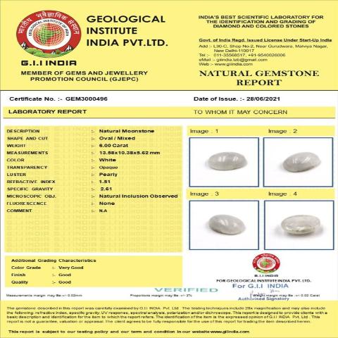 6 carat 6.6 ratti natural Sri Lanka oval shape Moonstone stone.