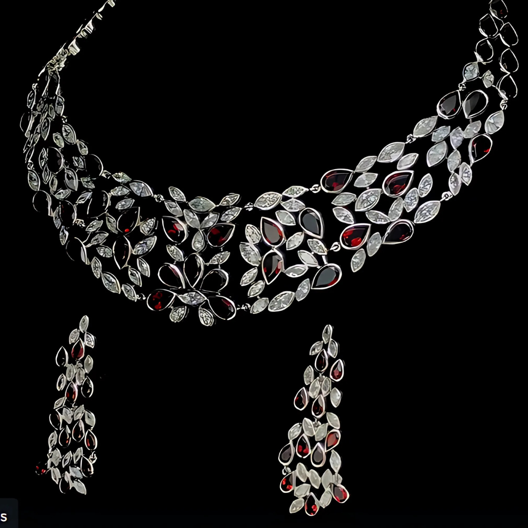 58.28ct Gomed & 18.08ct Lab-Grown Diamond Necklace With Earrings in 14K White Gold