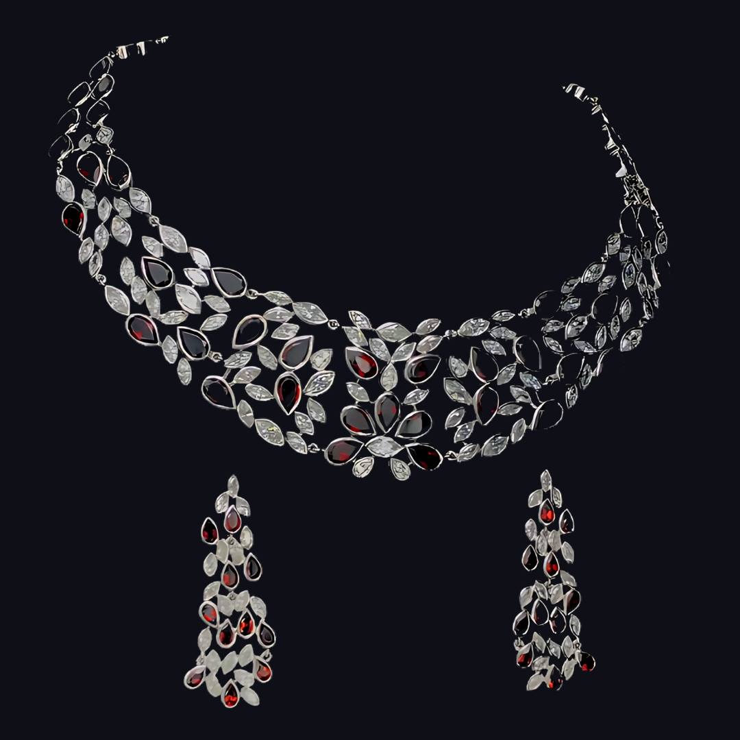 58.28ct Gomed & 18.08ct Lab-Grown Diamond Necklace With Earrings in 14K White Gold