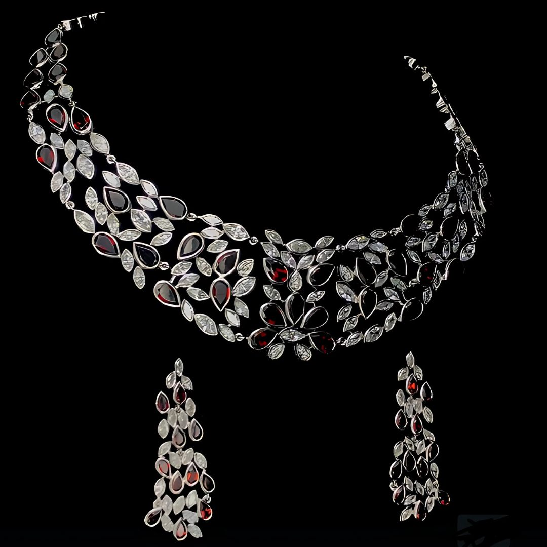 58.28ct Gomed & 18.08ct Lab-Grown Diamond Necklace With Earrings in 14K White Gold