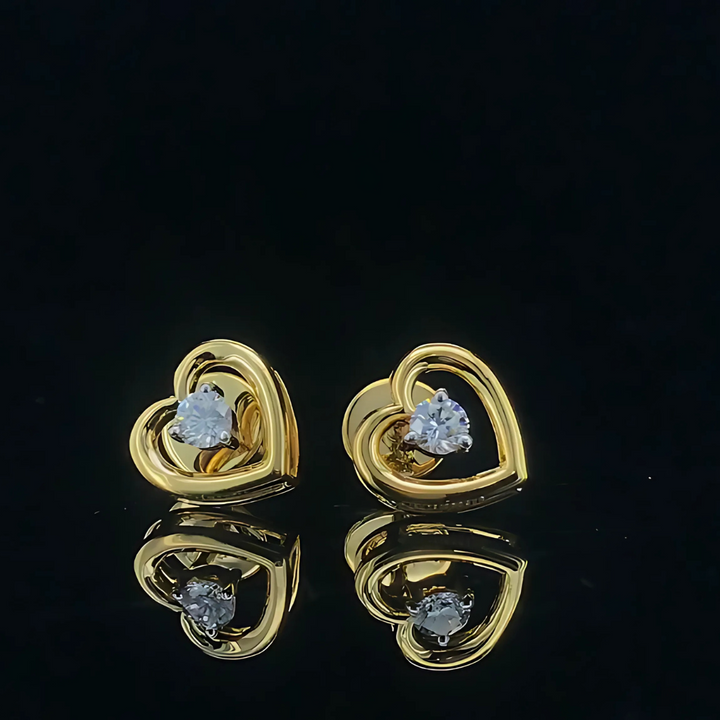 0.20ct Lab-Grown Diamond Round Studs With Heart Maunting Earring In 18k Yellow Gold
