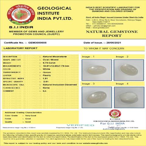 9.75 carat 10.73 ratti natural Sri Lanka oval shape Moonstone stone.
