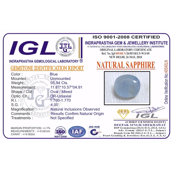 Natural Ceylon Blue Sapphire Untreated Unheated GIA/IGI