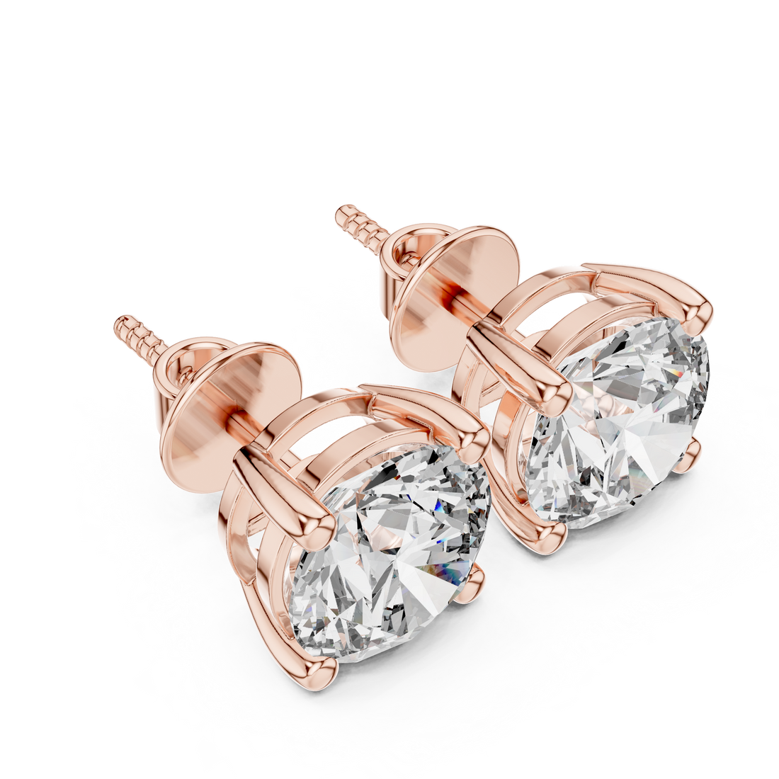 4 Ct TW Lab Grown Diamond Solitaire Stud Earrings in Rose Gold (2 Ct Each)