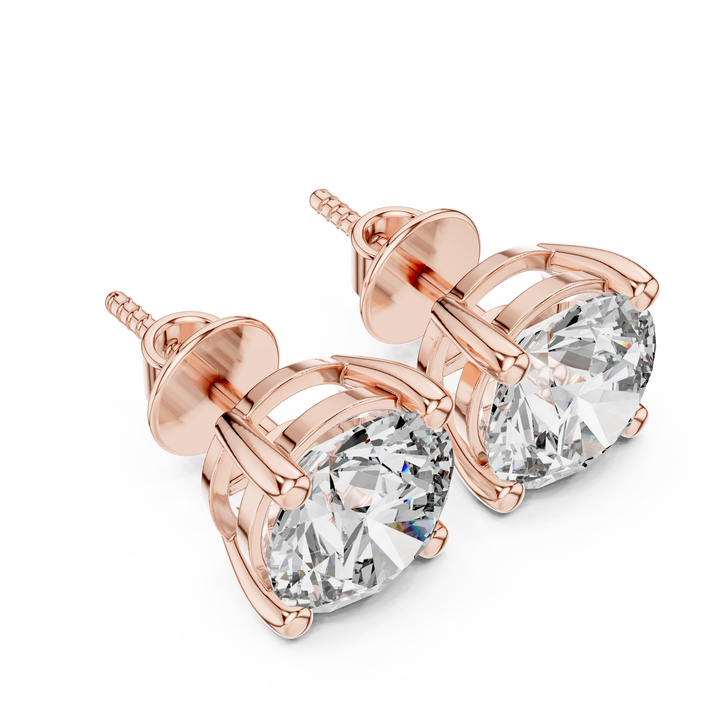 4 Ct TW Lab Grown Diamond Solitaire Stud Earrings in Rose Gold (2 Ct Each)