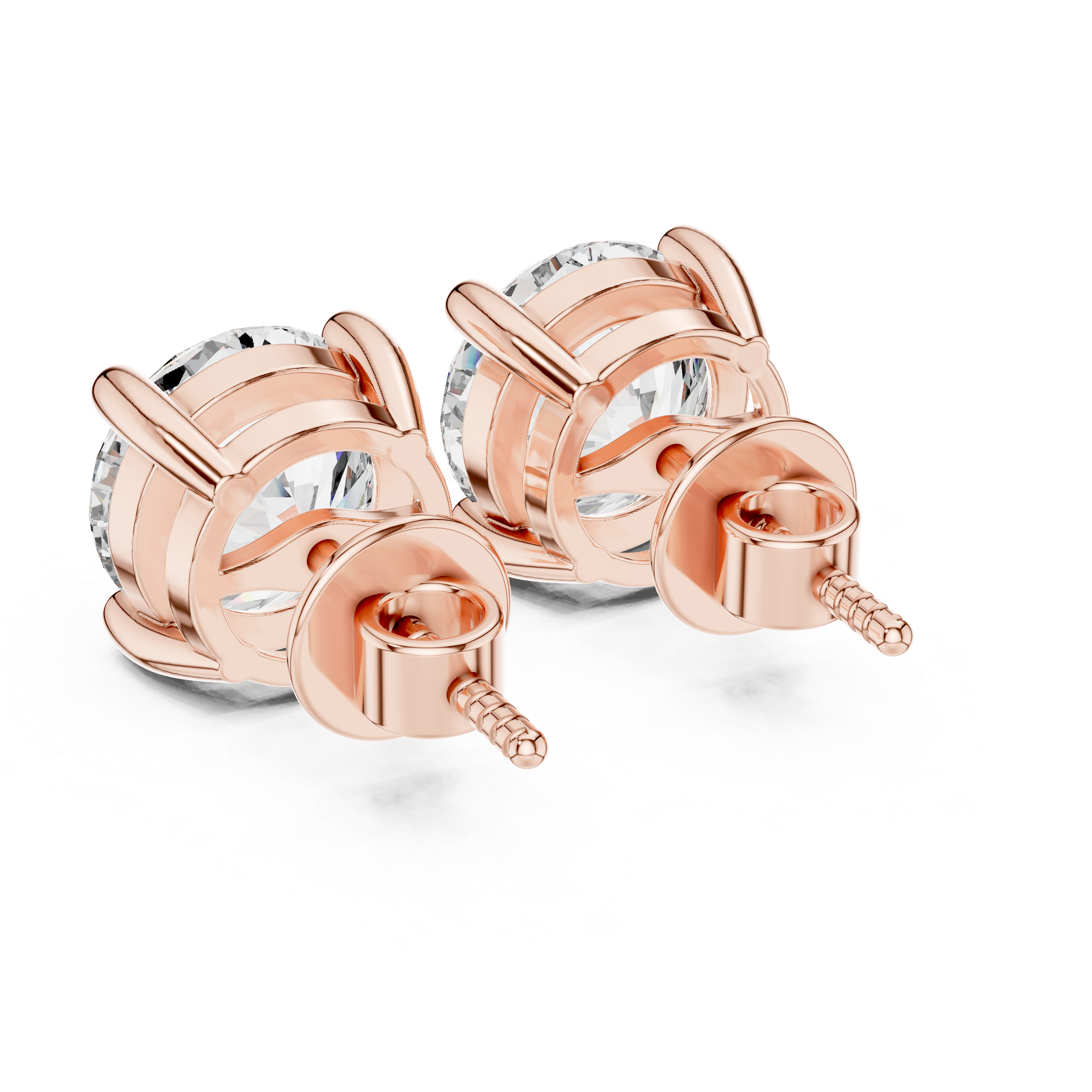4 Ct TW Lab Grown Diamond Solitaire Stud Earrings in Rose Gold (2 Ct Each)