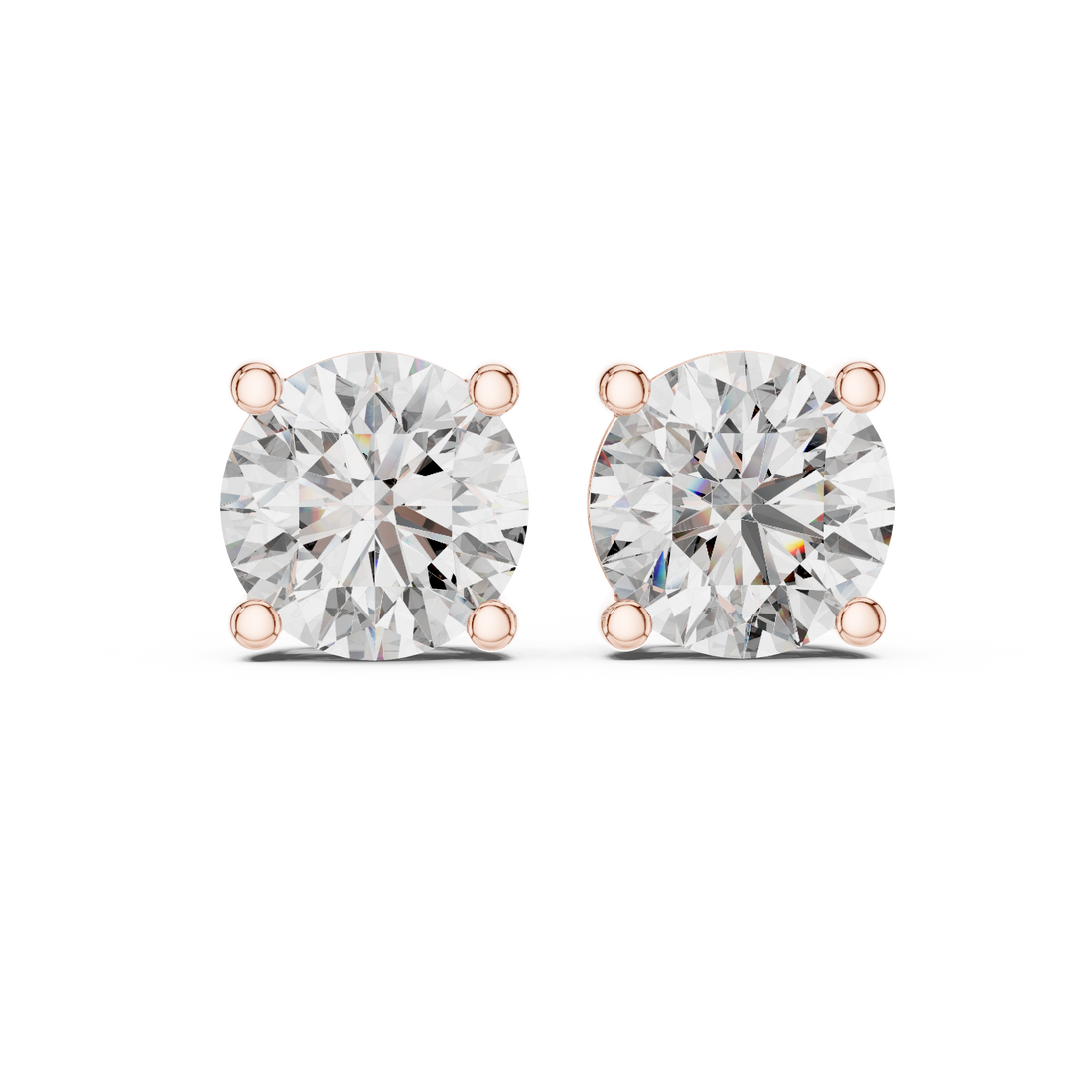 4 Ct TW Lab Grown Diamond Solitaire Stud Earrings in Rose Gold (2 Ct Each)