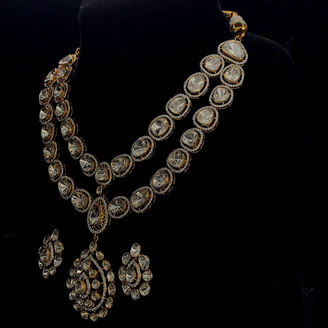 Majestic Brilliance: 14.77ct Polki & 7.75ct Lab Grown Diamond Necklace Set in 18k Yellow Gold