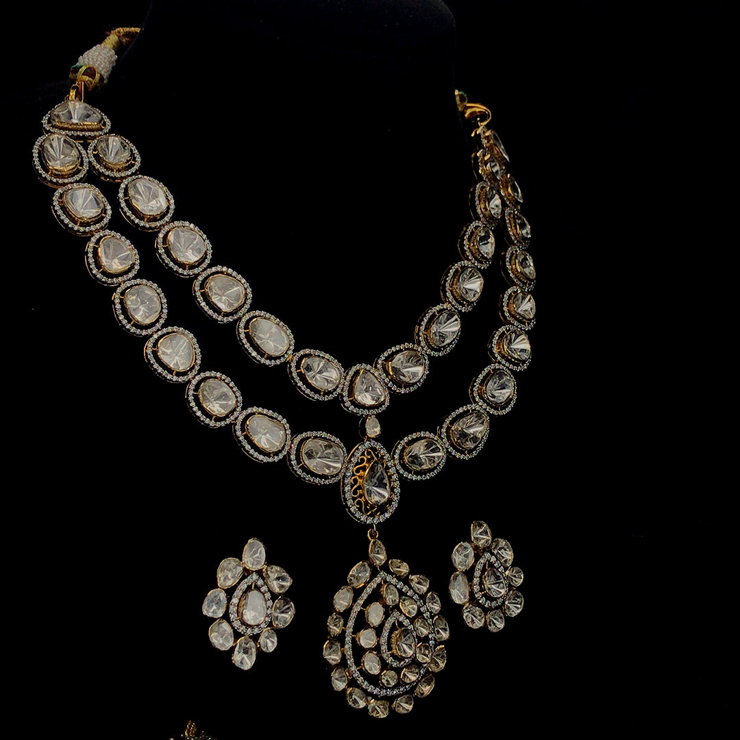 Majestic Brilliance: 14.77ct Polki & 7.75ct Lab Grown Diamond Necklace Set in 18k Yellow Gold