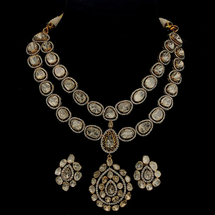 Majestic Brilliance: 14.77ct Polki & 7.75ct Lab Grown Diamond Necklace Set in 18k Yellow Gold
