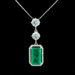 Exquisite 14K White Gold Pendant with 6.20ct Emerald and 2.45ct Lab-Grown Diamonds