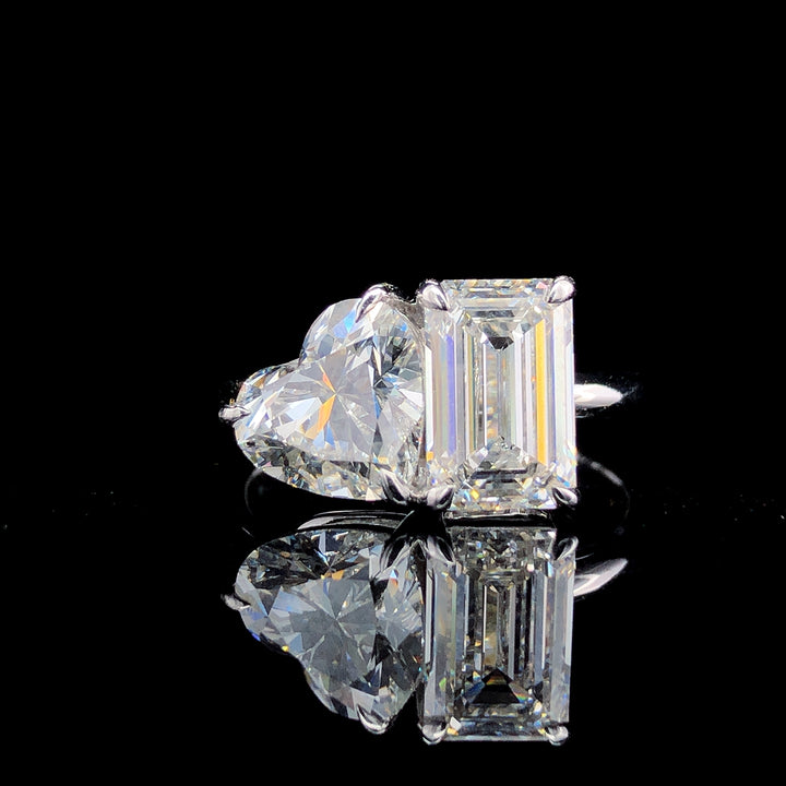 Exquisite 18K White Gold Ring with 6.24ct Heart and Emerald Shape Lab-Grown Diamonds.