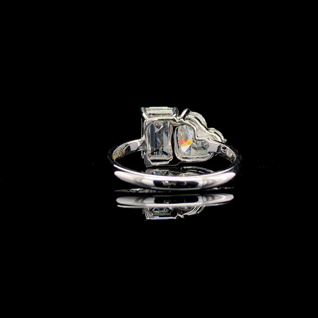 Exquisite 18K White Gold Ring with 6.24ct Heart and Emerald Shape Lab-Grown Diamonds.