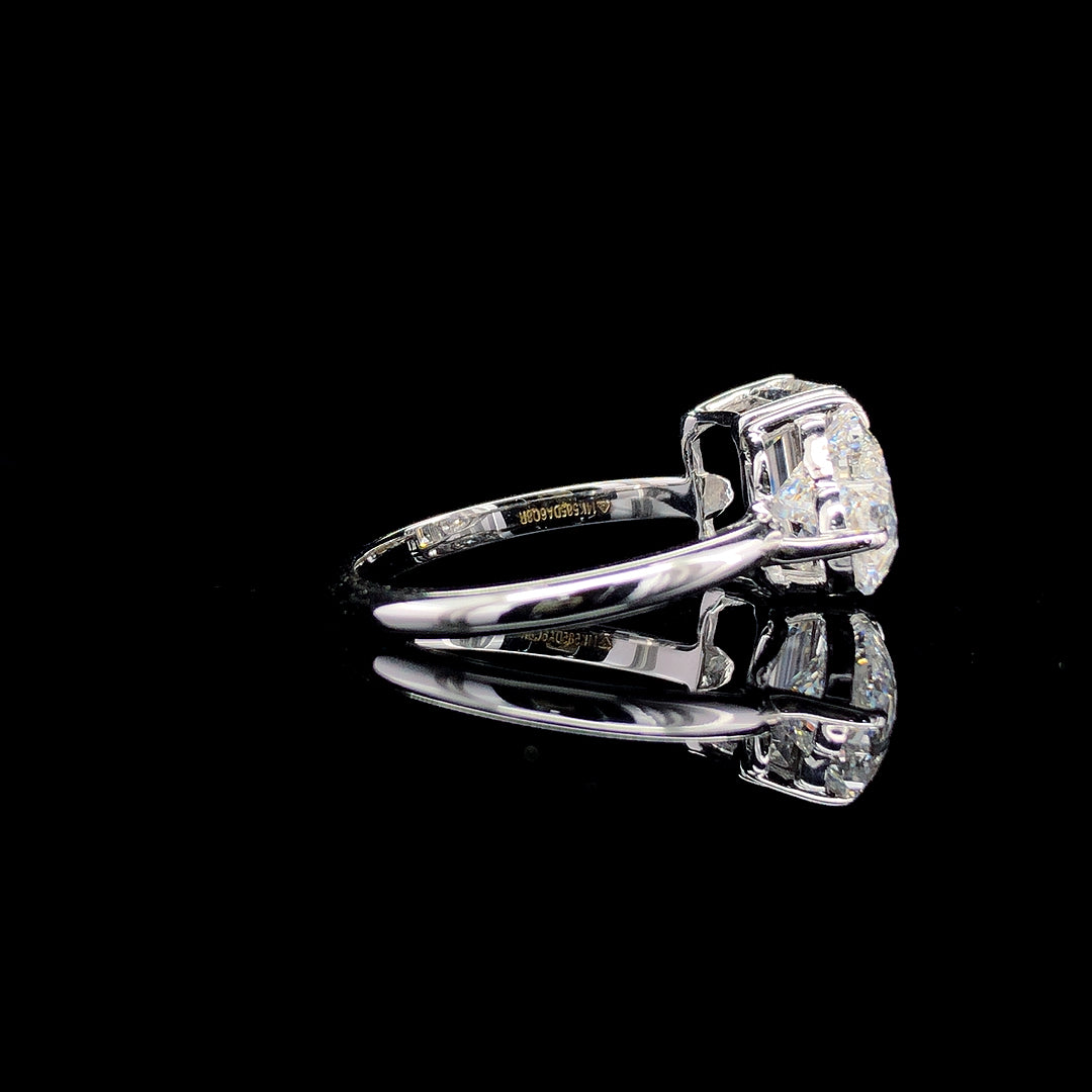 Exquisite 18K White Gold Ring with 6.24ct Heart and Emerald Shape Lab-Grown Diamonds.