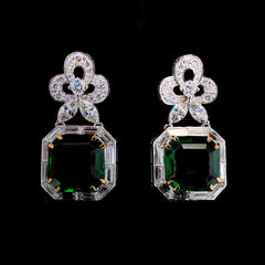 15.11ct synthetic stone and 7.16ct Lab-Grown Diamond Cluster Green Stone Earrings