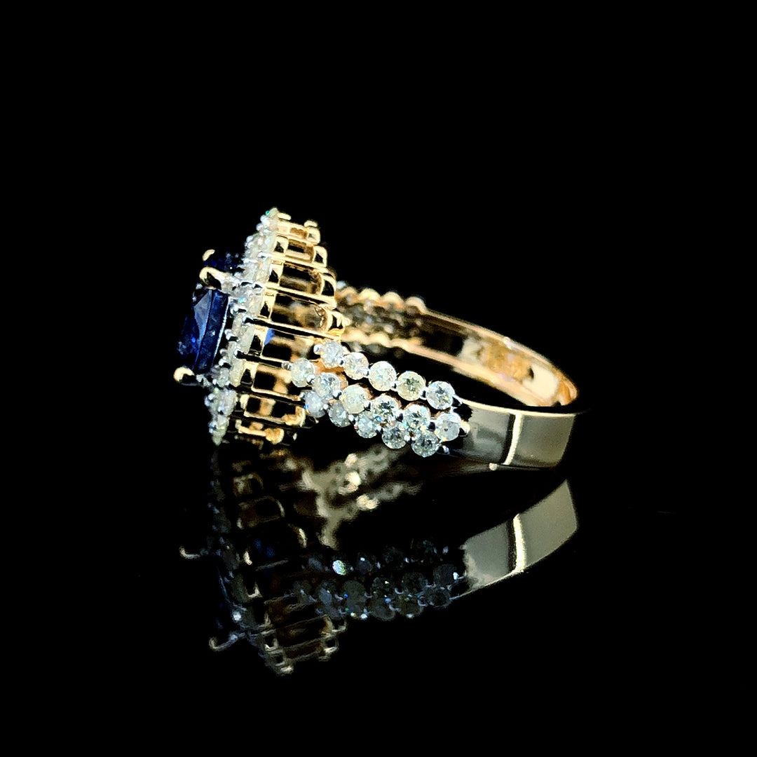 2.24ct Tanzanite Stone And 1.03ct Natural Diamond Ring In 14k Yellow Gold.