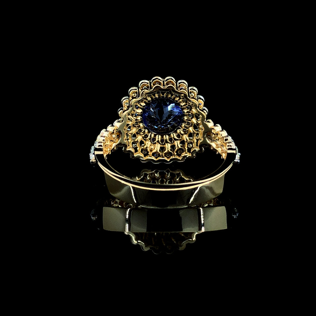 2.24ct Tanzanite Stone And 1.03ct Natural Diamond Ring In 14k Yellow Gold.
