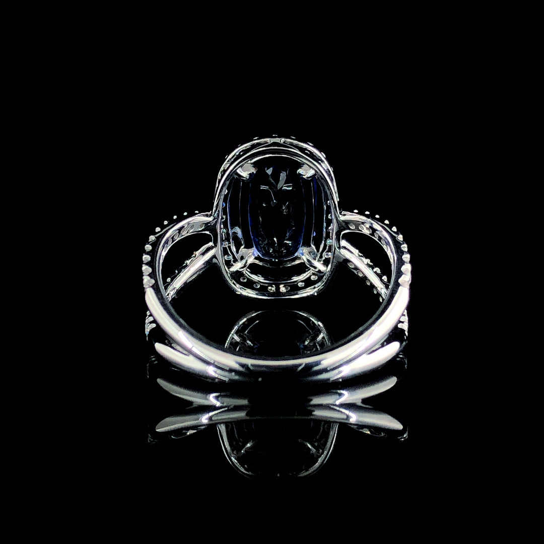 2.74ct Tanzanite Stone And 0.473ct Lab-Grown Diamond Cushion Ring In 14k White Gold.