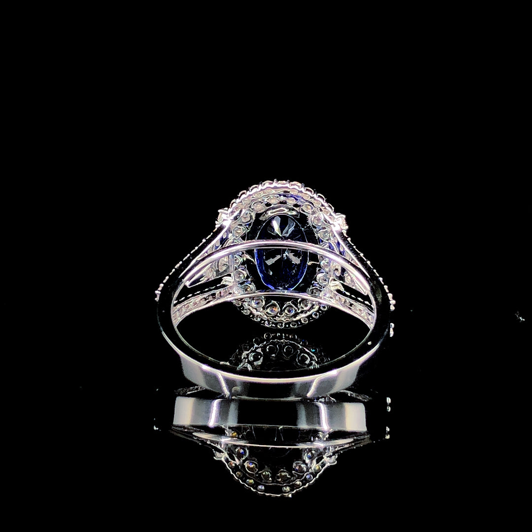 2.25ct Tanzanite Stone And 0.683ct Lab-Grown Diamond Oval Ring In 14k White Gold.