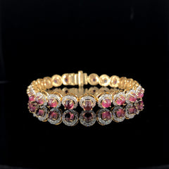 8.45ct Ruby Stone And 3.00ct Lab-Grown Diamond Ruby Bracelet In 14k Yellow Gold