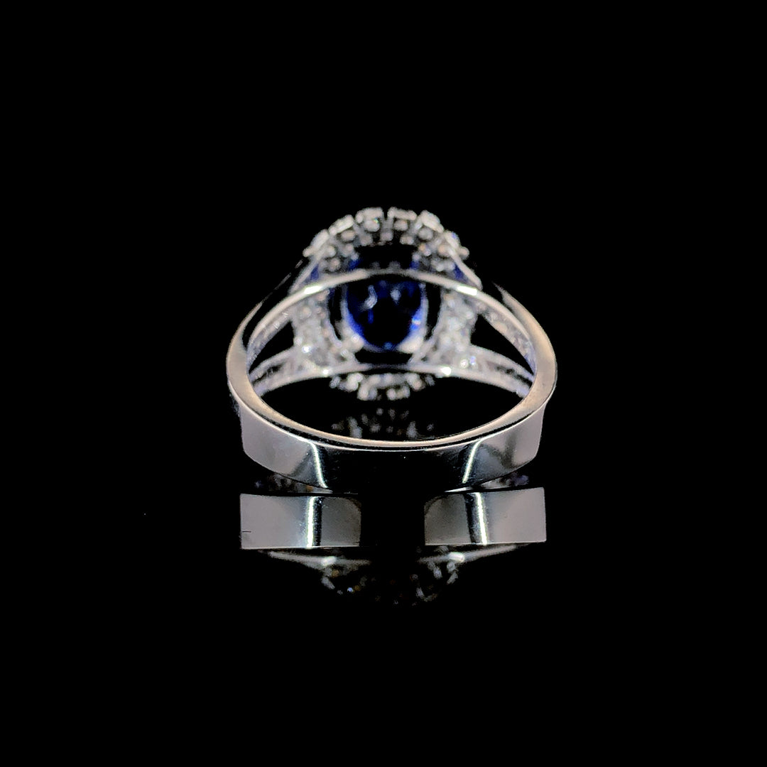 1.83ct Tanzanite Stone And 0.855ct Lab-Grown Diamond Oval Ring In 14k White Gold.