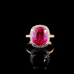 7.40ct Ruby Stone And 0.51ct Lab-Grown Diamond Ring In 14k Rose Gold