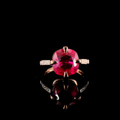 6.85ct Ruby Stone And 0.09ct Lab-Grown Diamond Cushion Ring In 14k Rose Gold