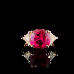 7.85ct Ruby Stone And 0.60ct Lab-Grown Diamond Cushion Ring In 14k Rose Gold