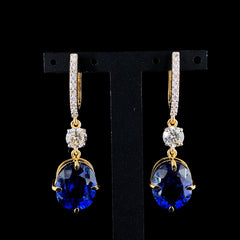 15.99ct Blue Sapphire Stone And 1.25ct Lab-Grown Diamond Dangle Earring In 14k Yellow Gold