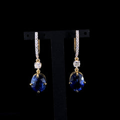 17.35ct Blue Sapphire Stone And 0.9ct Lab-Grown Diamond Dangle Earring In 14k Yellow Gold