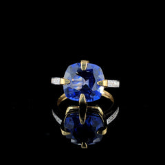 8.90ct Blue Sapphire Stone And 0.08ct Lab-Grown Diamond ring In 14k Yellow Gold