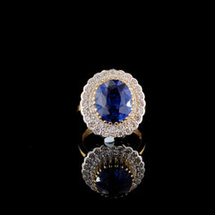 7.50ct Blue Sapphire Stone And 0.88ct Lab-Grown Diamond ring In 14k Yellow Gold