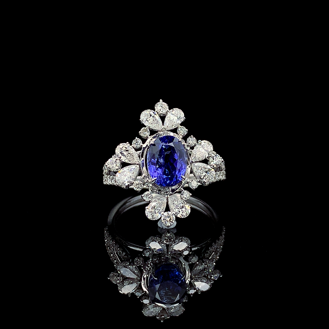 1.67ct Tanzanite Stone And 1.33ct Lab-Grown Diamond Ring In 14k White Gold.