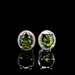 4.05ct Natural Peridot Stone & 0.195ct Lab-grown Diamond Studs 14k In White Gold