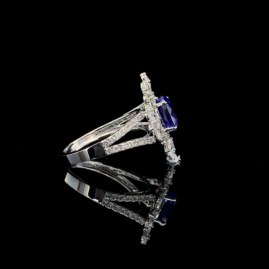 1.67ct Tanzanite Stone And 1.33ct Lab-Grown Diamond Ring In 14k White Gold.