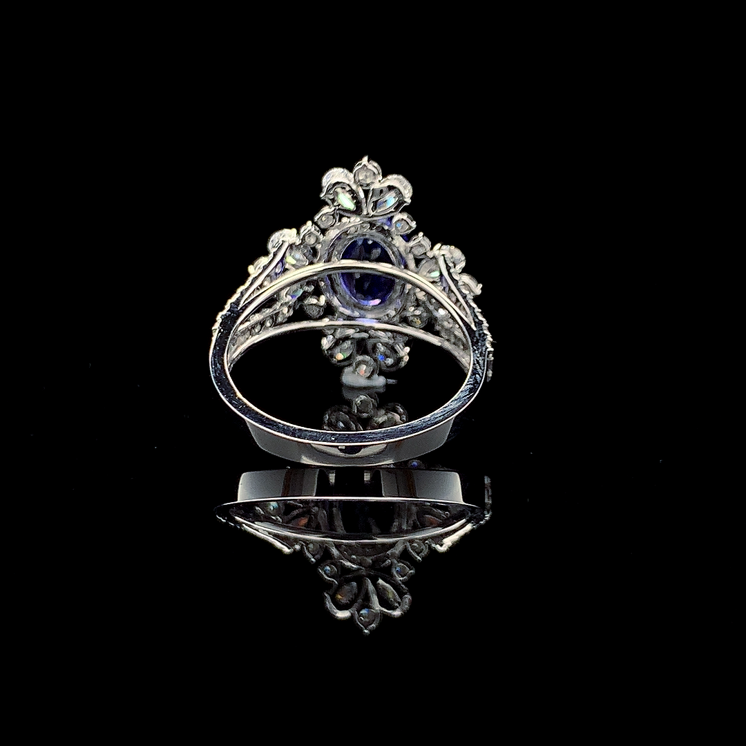 1.67ct Tanzanite Stone And 1.33ct Lab-Grown Diamond Ring In 14k White Gold.