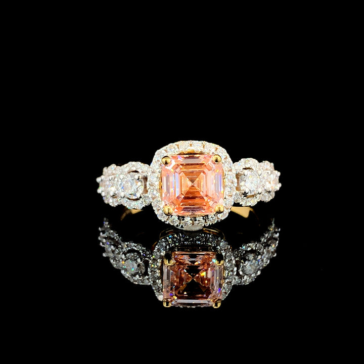 2.22ct Lab-Grown Diamond Pink Asscher Ring in 14k Yellow Gold.