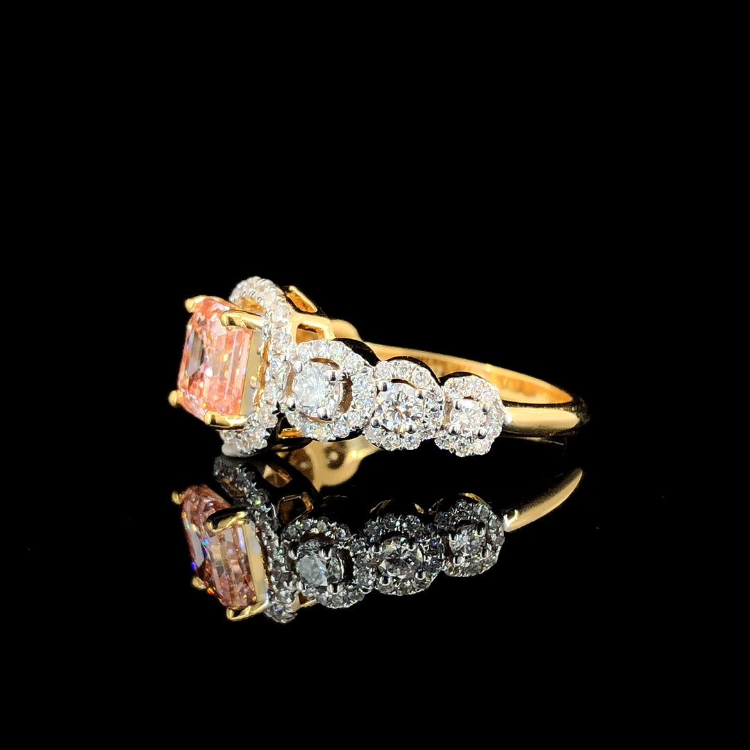2.22ct Lab-Grown Diamond Pink Asscher Ring in 14k Yellow Gold.