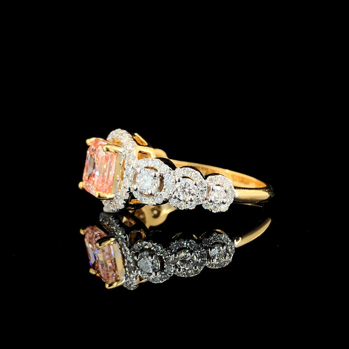 2.22ct Lab-Grown Diamond Pink Asscher Ring in 14k Yellow Gold.