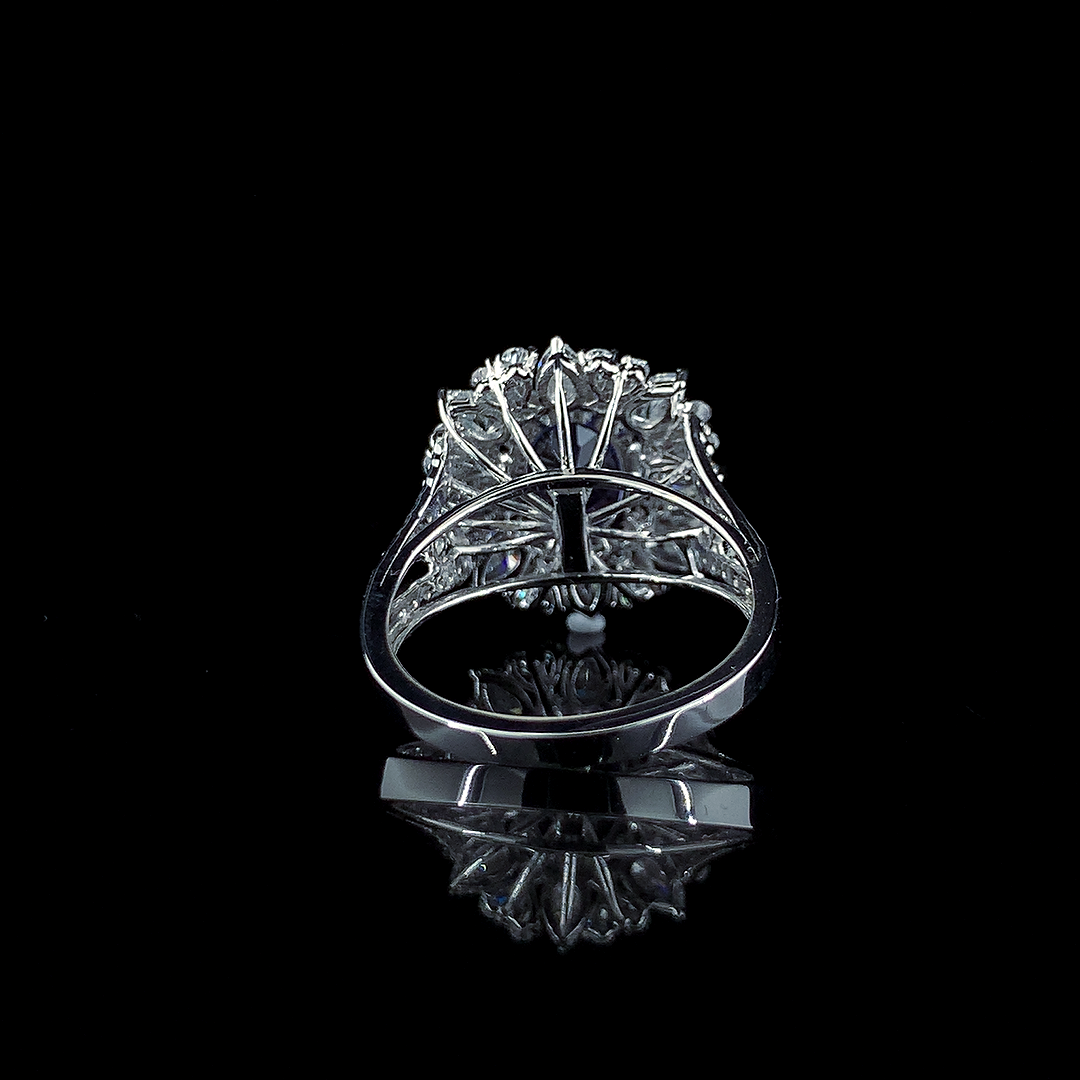 1.87ct Tanzanite Stone And 1.605ct Lab-Grown Diamond Ring In 14k White Gold.