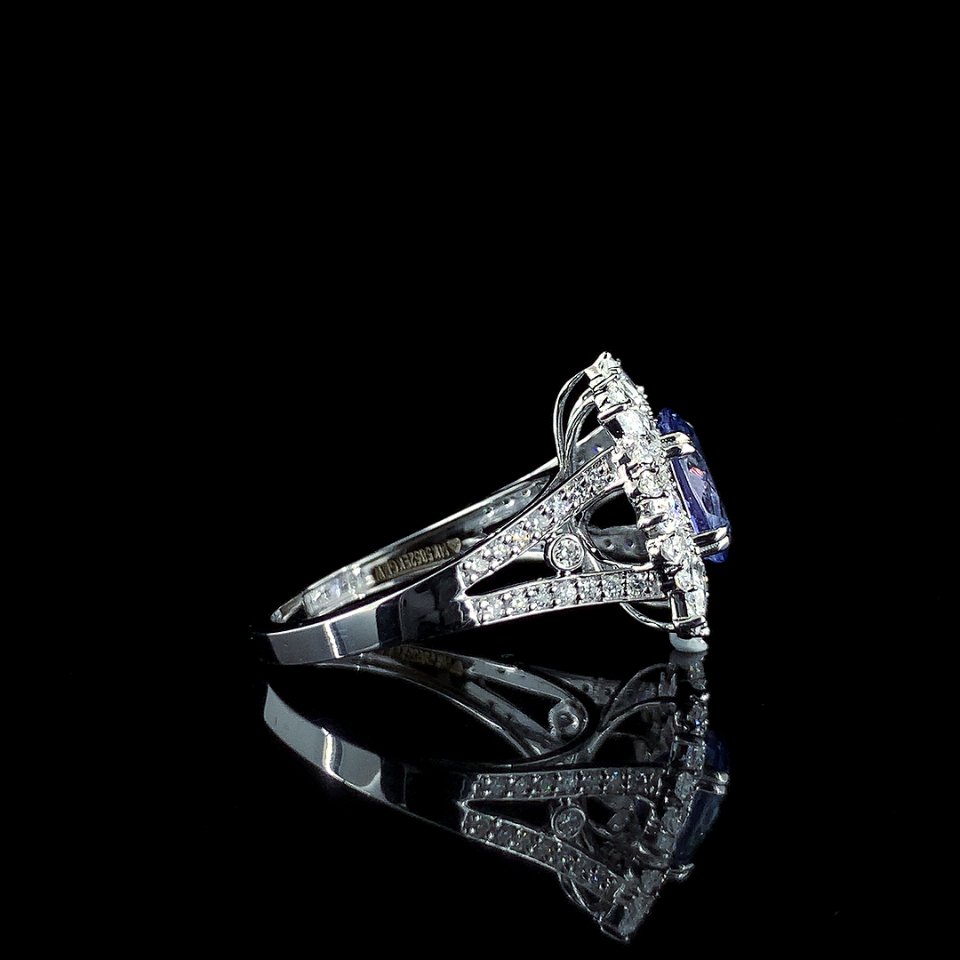 1.87ct Tanzanite Stone And 1.605ct Lab-Grown Diamond Ring In 14k White Gold.