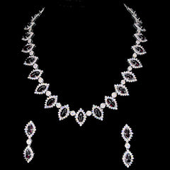 34.43ct Natural Gomed Stone & 16.61ct Lab-grown Diamond Necklace With Earring In Silver