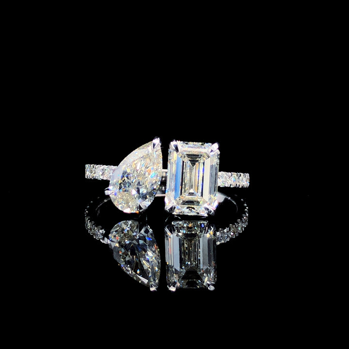 3.14ct Pear & Emerald Shape Natural Diamond Ring In 14k White Gold
