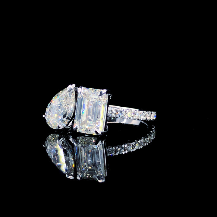 3.14ct Pear & Emerald Shape Natural Diamond Ring In 14k White Gold